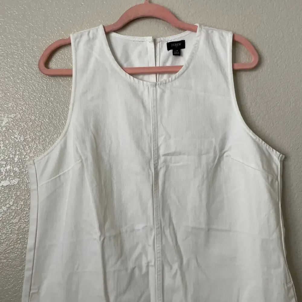 J. Crew Dress Womens Size 14 White Mini Denim‎ Cotton Tank Pockets Quiet Luxury